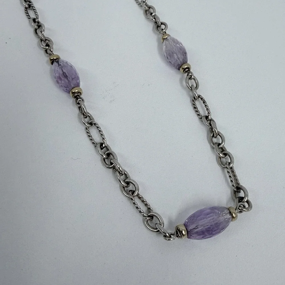 David Yurman Sterling 18K Gold Amethyst Bijoux Figaro Necklace 21 Grams 17